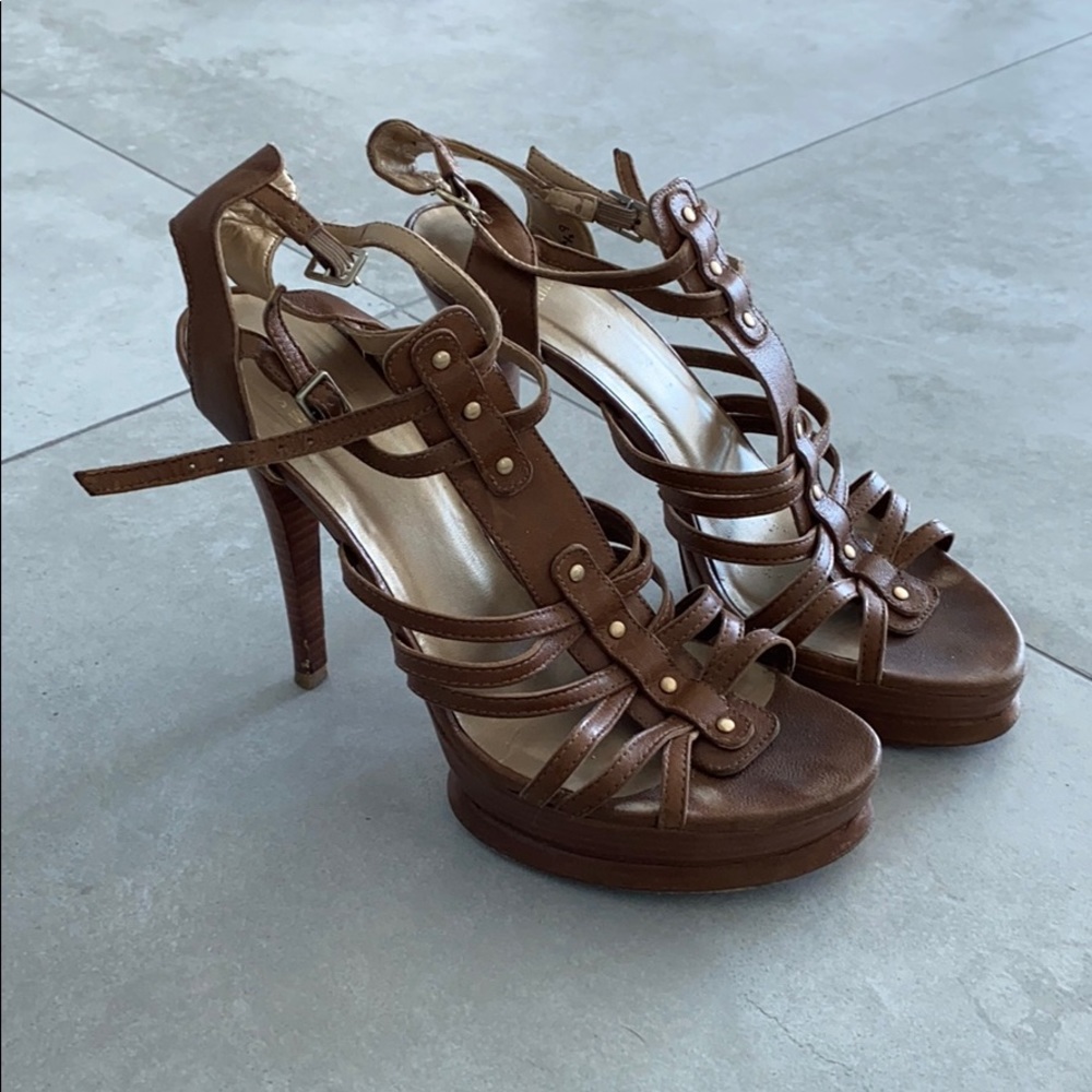 Stewart Weitzman strappy brown platform heels 6.5